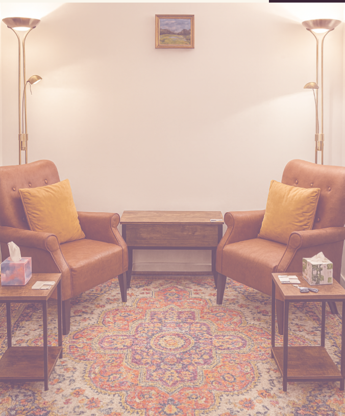 Counselling room chair in a peaceful, therapeutic environment